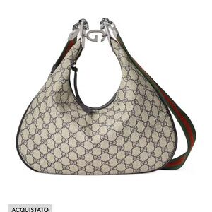 Gucci Beige and Green Patterned Shoulder Bag